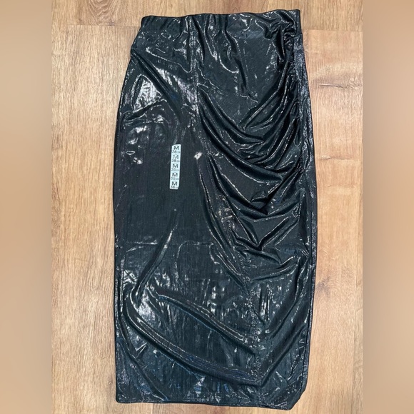 NWT ZARA Shiny Gathered MEDIUM Midi Skirt Elastic Waist Back Slit 4770/629/836 - Picture 8 of 14